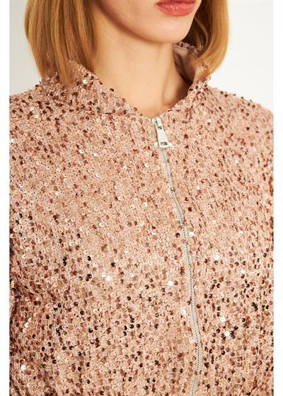 Fermuarlı Kadife Pul Payet Ceket 