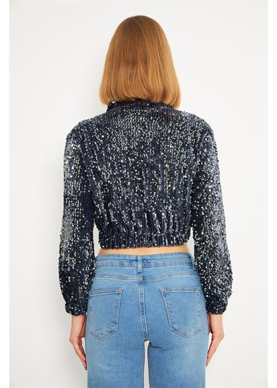 Fermuarlı Kadife Pul Payet Ceket 