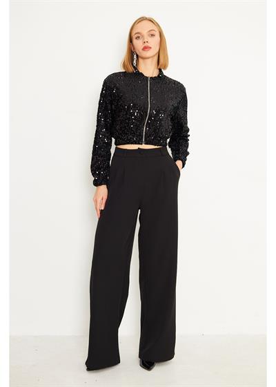 Fermuarlı Kadife Pul Payet Ceket 