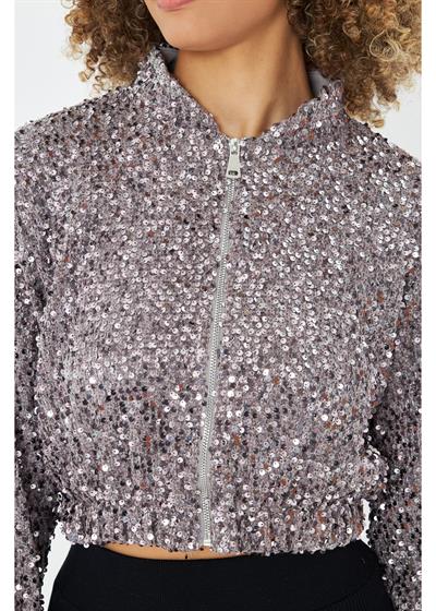 Fermuarlı Kadife Pul Payet Ceket 