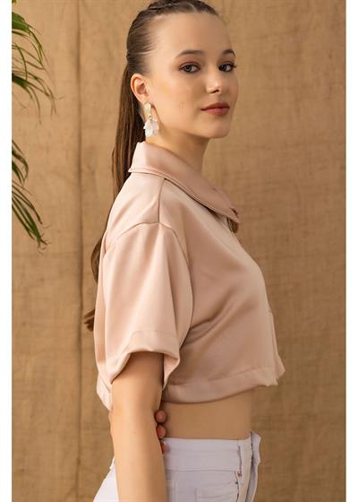 Fermuarlı Kısa Saten Gömlek 