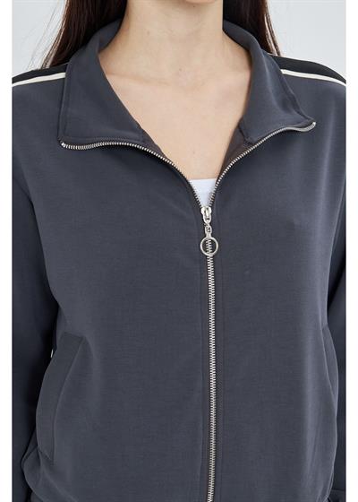 Fermuarlı Şeritli Modal Sweatshirt 