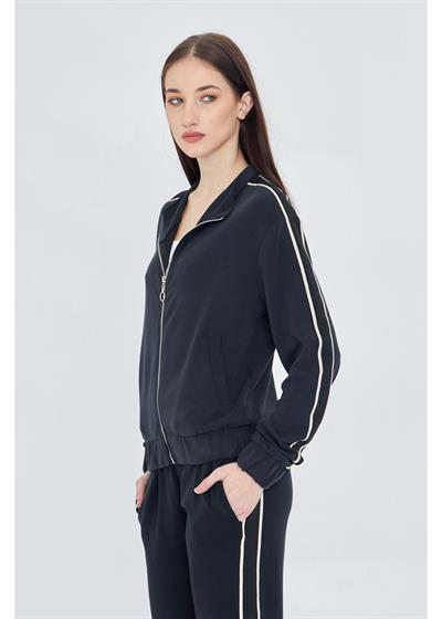 Fermuarlı Şeritli Modal Sweatshirt