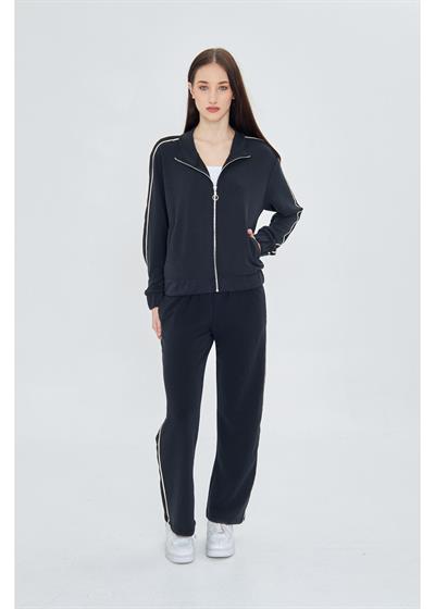 Fermuarlı Şeritli Modal Sweatshirt