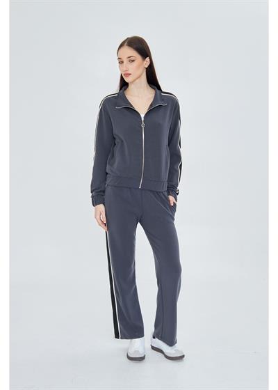 Fermuarlı Şeritli Modal Sweatshirt 