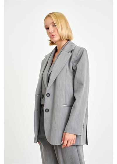 Fleto Cepli Çizgili Poliviskon Ceket