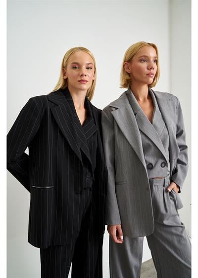 Fleto Cepli Çizgili Poliviskon Ceket
