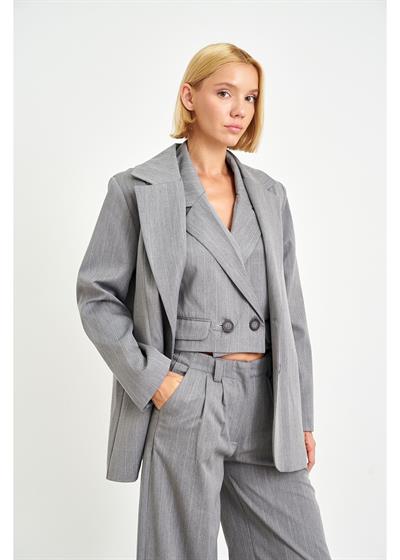 Fleto Cepli Çizgili Poliviskon Ceket