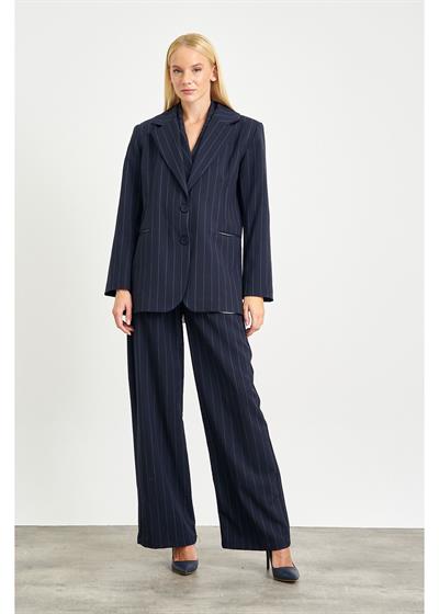 Fleto Cepli Çizgili Poliviskon Ceket