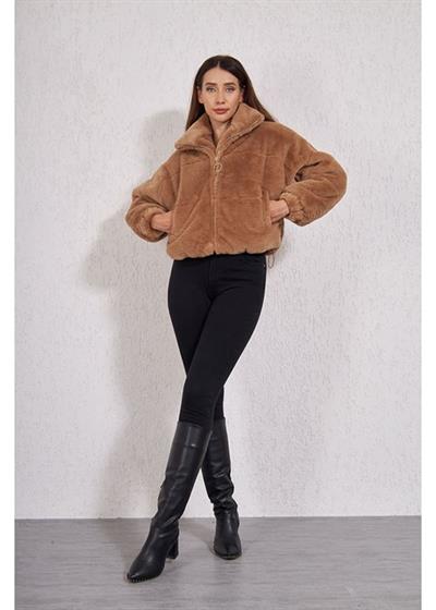 Fleto Cepli Kapitone Peluş Mont