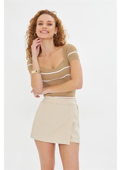 Geniş Yaka Çizgili Body 