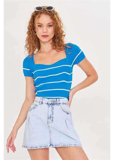 Geniş Yaka Çizgili Body 