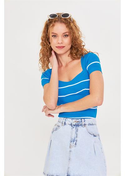 Geniş Yaka Çizgili Body 