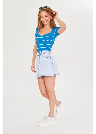 Geniş Yaka Çizgili Body 