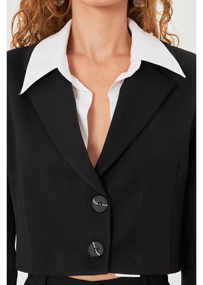 Gömlek Detaylı Garnili Kısa Ceket 