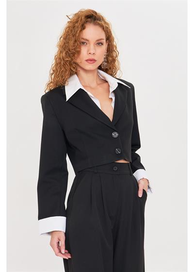 Gömlek Detaylı Garnili Kısa Ceket 