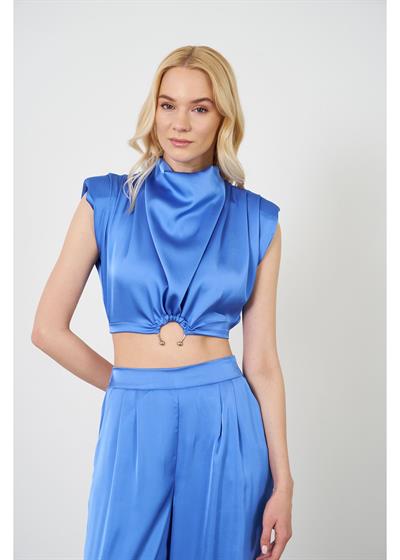 Halka Detaylı Pileli Saten Bluz