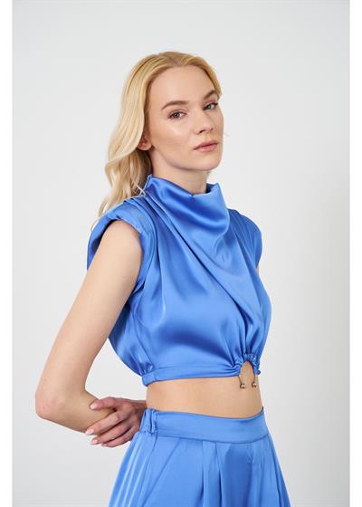 Halka Detaylı Pileli Saten Bluz