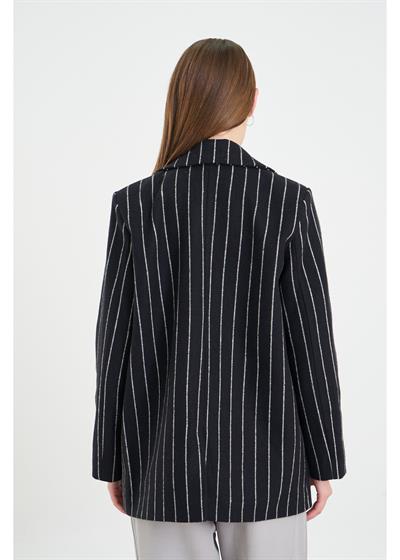İnce Çizgili Kaşe Mont