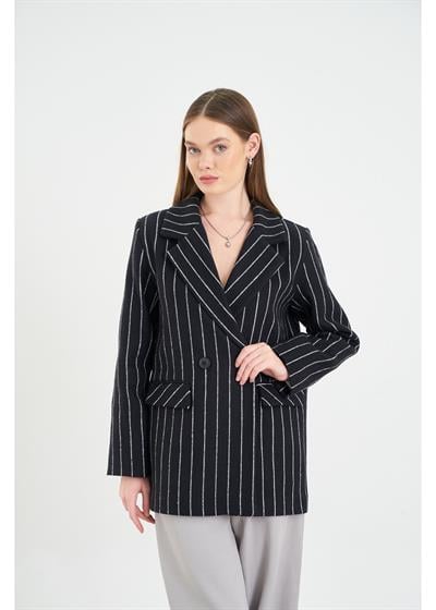 İnce Çizgili Kaşe Mont