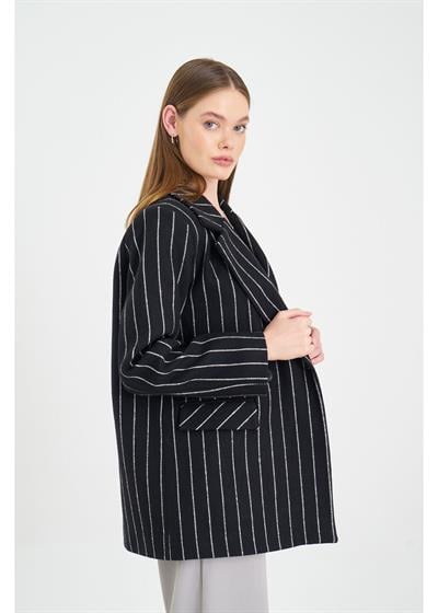 İnce Çizgili Kaşe Mont