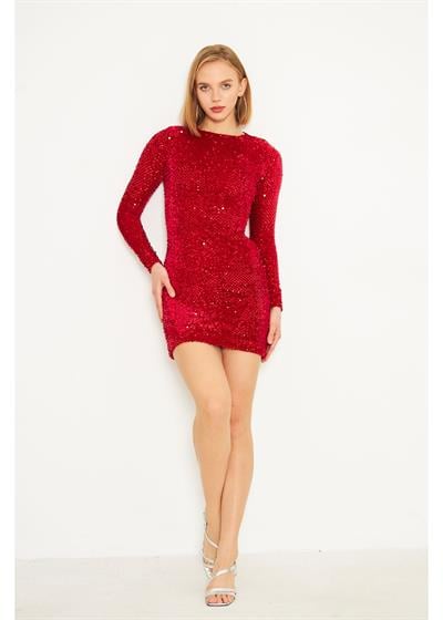 Kadife Pul Payet Elbise 