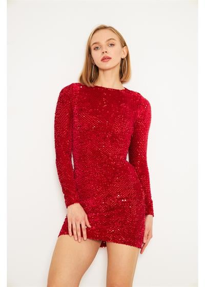 Kadife Pul Payet Elbise 