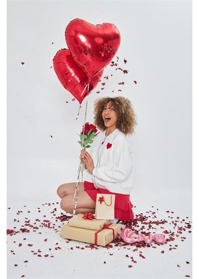 Kalp Baskılı Bomber Sweatshirt 