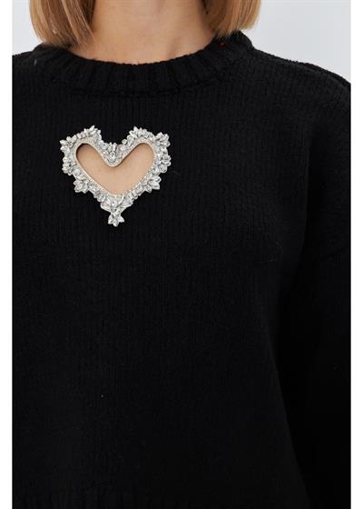 Kalp Detaylı Oversize Kazak 