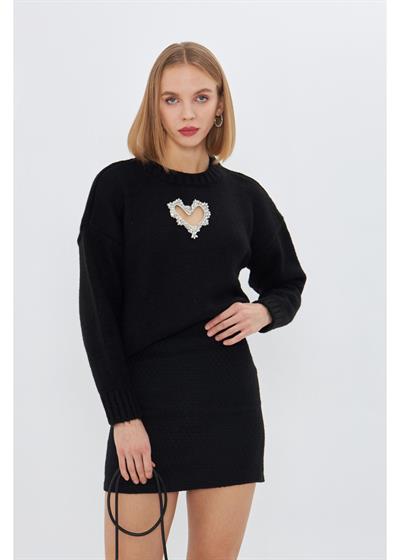 Kalp Detaylı Oversize Kazak 