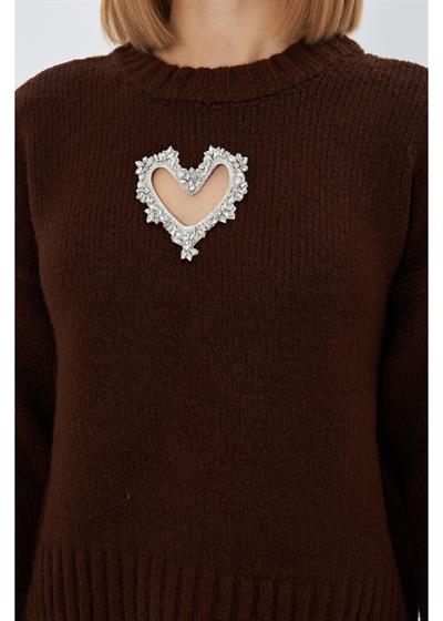 Kalp Detaylı Oversize Kazak 