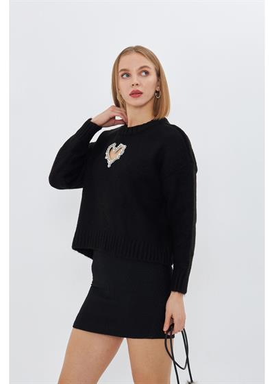 Kalp Detaylı Oversize Kazak 