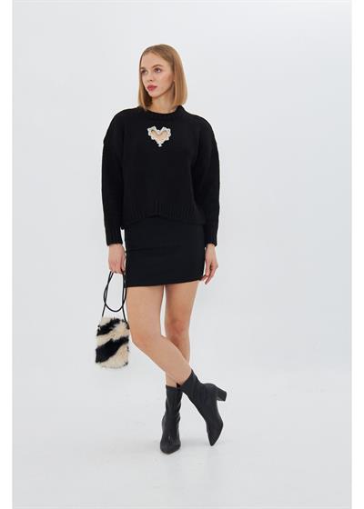 Kalp Detaylı Oversize Kazak 