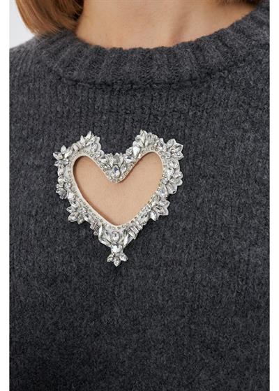 Kalp Detaylı Oversize Kazak 