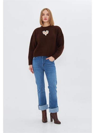 Kalp Detaylı Oversize Kazak 