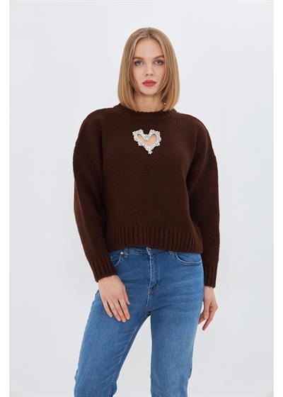 Kalp Detaylı Oversize Kazak 