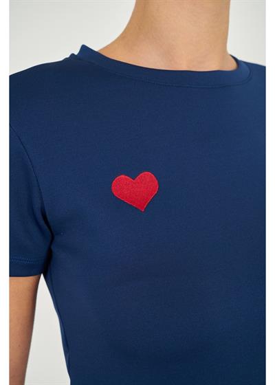Kalp Nakışlı Kısa Kol Modal T-Shirt