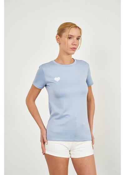 Kalp Nakışlı Kısa Kol Modal T-Shirt