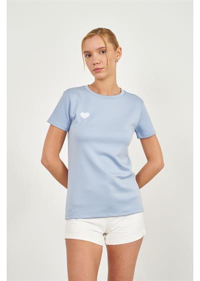 Kalp Nakışlı Kısa Kol Modal T-Shirt