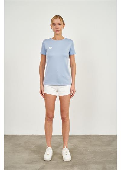 Kalp Nakışlı Kısa Kol Modal T-Shirt