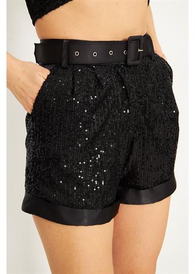 Kemerli Pul Payet Şort 