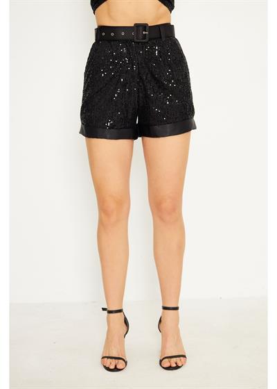Kemerli Pul Payet Şort 