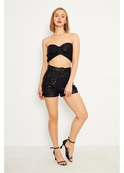 Kemerli Pul Payet Şort 