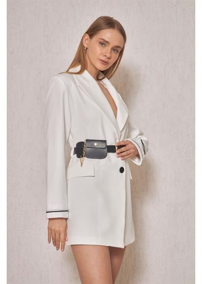 Kol Ağzı Garnili Kemerli Atlas Ceket