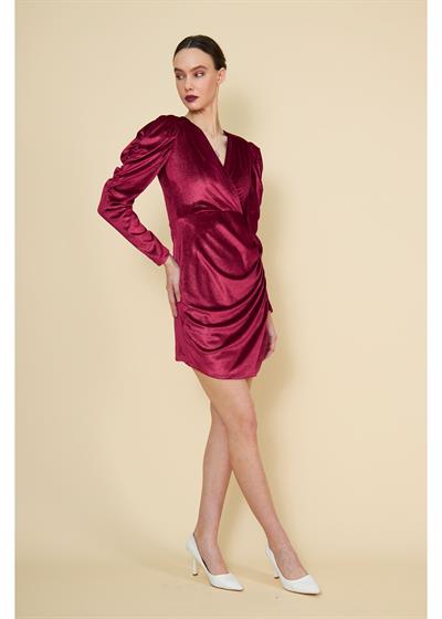 Kolu Büzgülü Simli Elbise