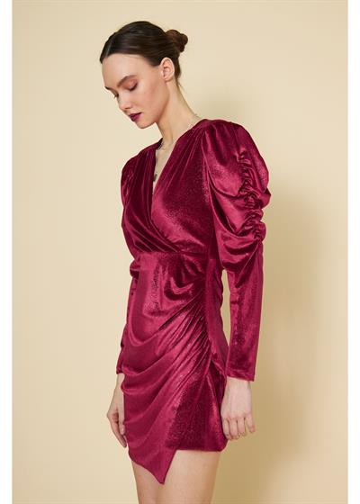 Kolu Büzgülü Simli Elbise