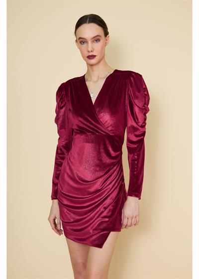 Kolu Büzgülü Simli Elbise