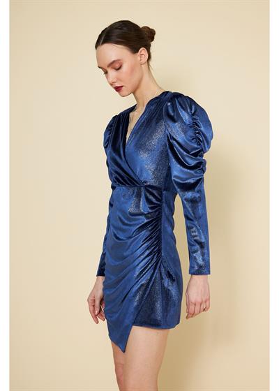 Kolu Büzgülü Simli Elbise