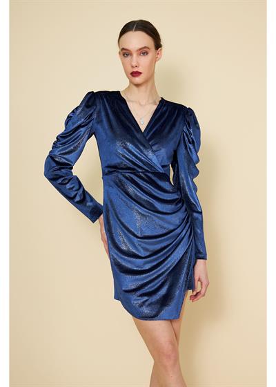 Kolu Büzgülü Simli Elbise