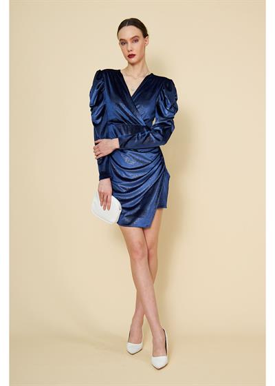 Kolu Büzgülü Simli Elbise